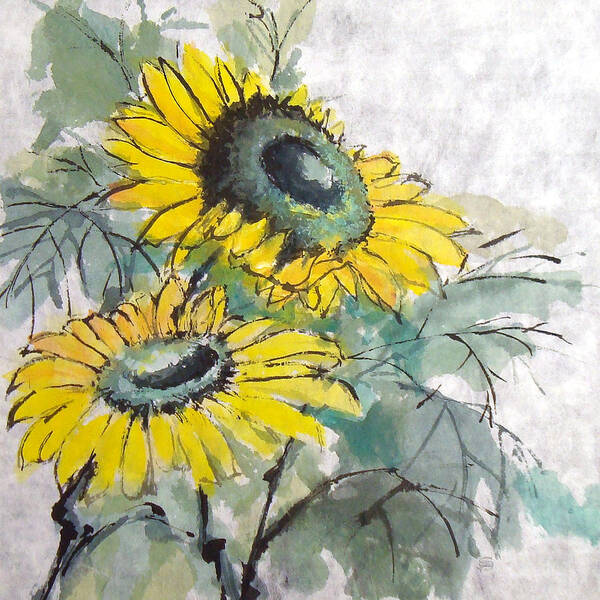 Gerbera Art Print featuring the painting Sunflowers 1 by Chris Paschke