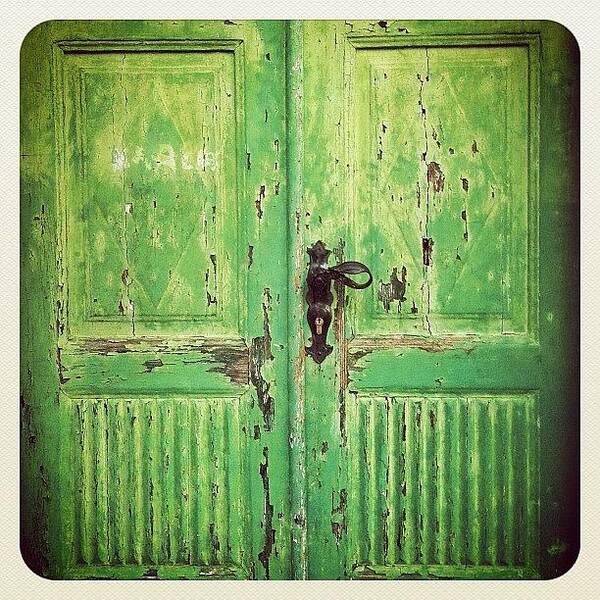 Mariannescroatia Art Print featuring the photograph The #green #door In #labin #croatia by Marianne Hope