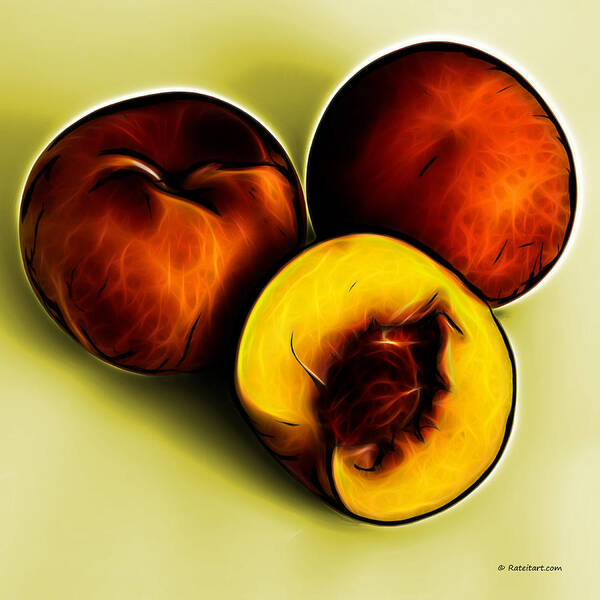 Pop Art Art Print featuring the digital art Three Peaches - Yellow by James Ahn