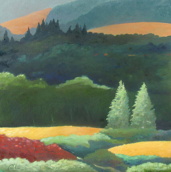 Trees Art Print featuring the painting Trees Basking in Late Sun by Gary Coleman