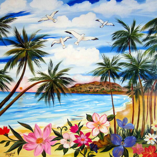 Tropical Paradise Art Print featuring the painting Tropical paradise by Roberto Gagliardi