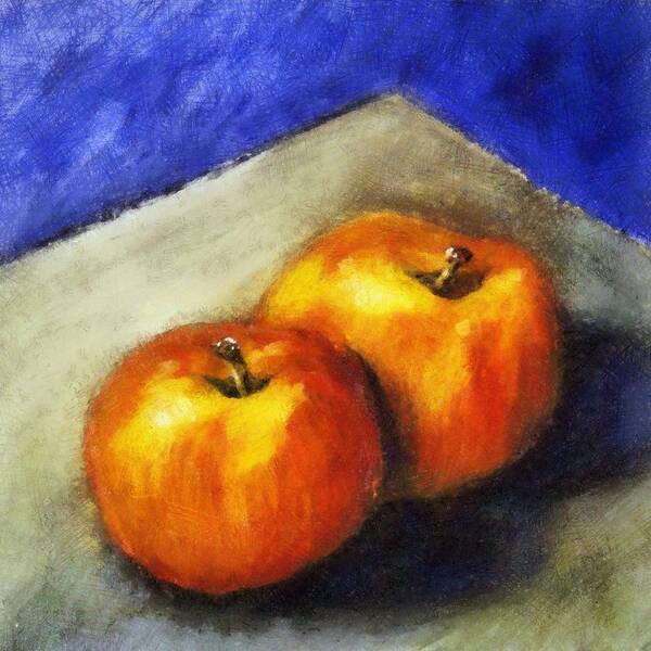 Apple Art Print featuring the painting Two Apples with Blue by Michelle Calkins