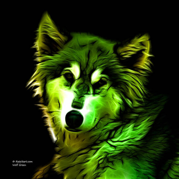 Wolf Art Print featuring the digital art Wolf - Green by James Ahn