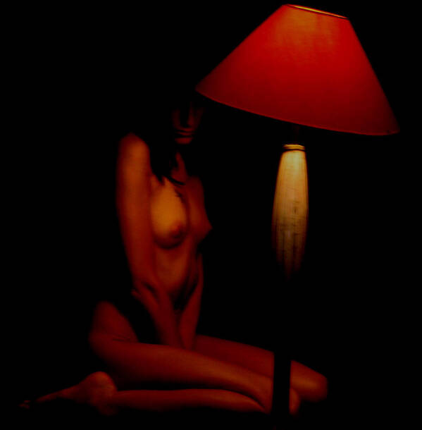Nude Art Print featuring the photograph Woman with red lamp no.3 by Riccardo Maffioli
