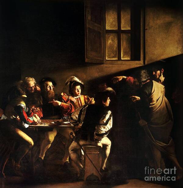 Caravaggio Art Print featuring the painting The Calling of Saint Matthew #1 by Celestial Images