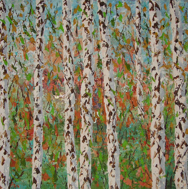 Seascape Art Print featuring the painting Aspen trees #1 by Frederic Payet