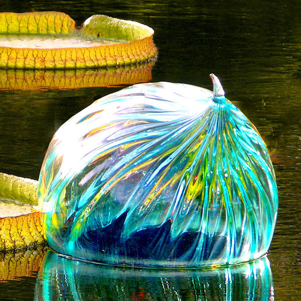 Blown Glass Art Print featuring the photograph Blue Glass Reflections #1 by John Lautermilch