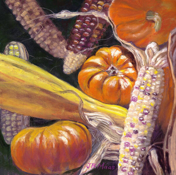Pumpkins Art Print featuring the pastel Fall Harvest #2 by Julie Maas