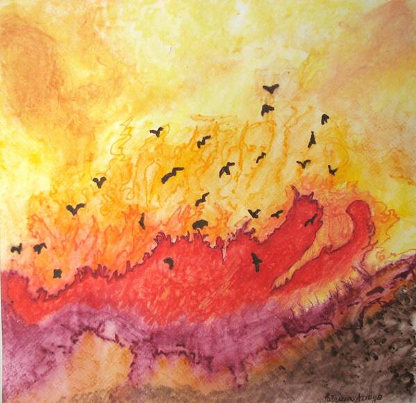 Birds Art Print featuring the painting Fire Birds by Patricia Arroyo