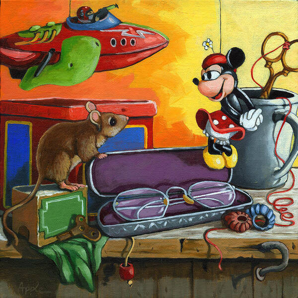 Mouse Art Print featuring the painting Love in the Attic -still life painting #1 by Linda Apple