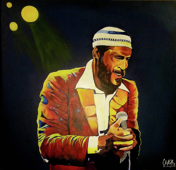 Marvin Gaye In A Performance Pose With Simple Spotlight Art Print featuring the painting Mercy Mercy Me by Femme Blaicasso