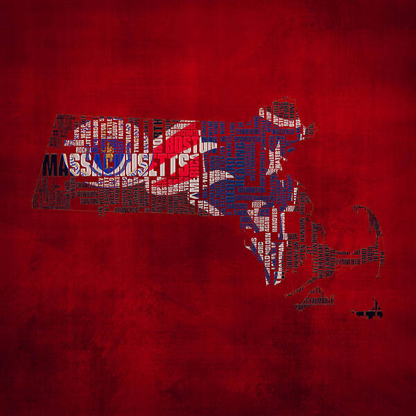 New England Patriots Art Print featuring the digital art New England Patriots Typographic Map 02 by Brian Reaves