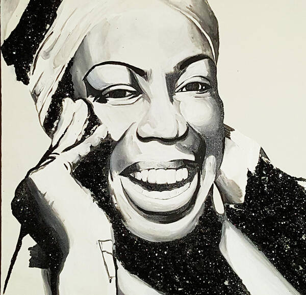 Roberta Flack Art Print featuring the painting Roberta Black White #1 by Femme Blaicasso