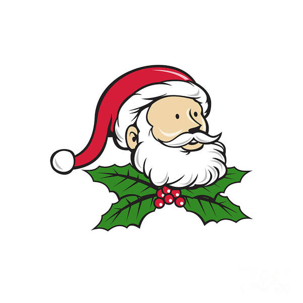 Santa Claus Art Print featuring the digital art Santa Claus Father Head Christmas Holly Cartoon #1 by Aloysius Patrimonio