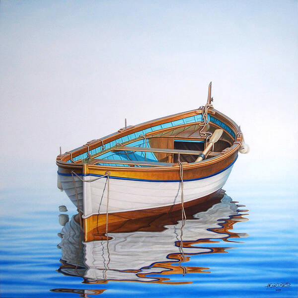 Fishing Art Print featuring the painting Solitary Boat on the Sea by Horacio Cardozo