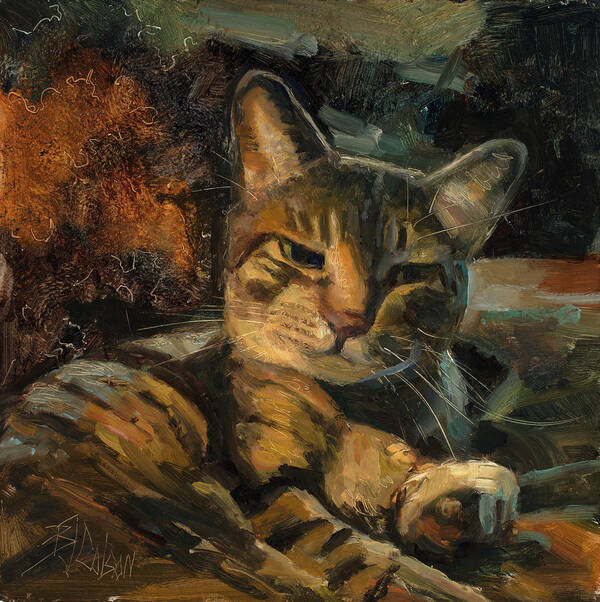 Cats Art Print featuring the painting Tabby Nap #1 by Billie Colson