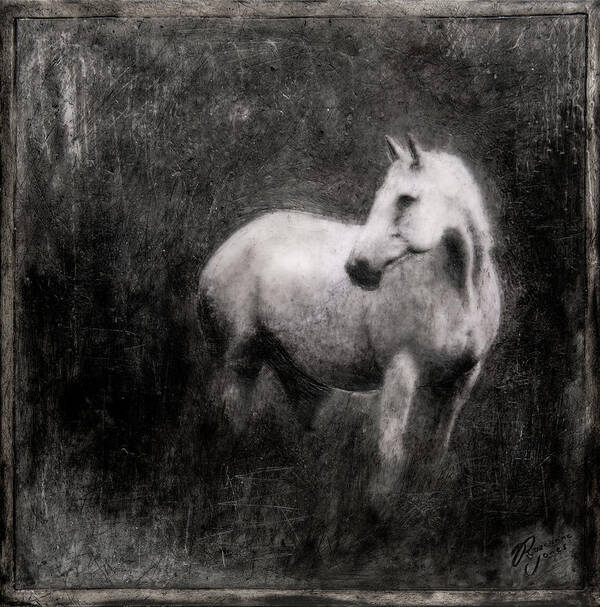 Horse Art Print featuring the mixed media White Horse #1 by Roseanne Jones