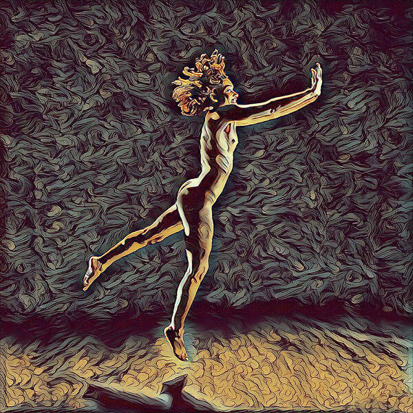 Jump Art Print featuring the digital art 1302s-ZAK Naked Dancers Leap Nudes in the style of Antonio Bravo by Chris Maher