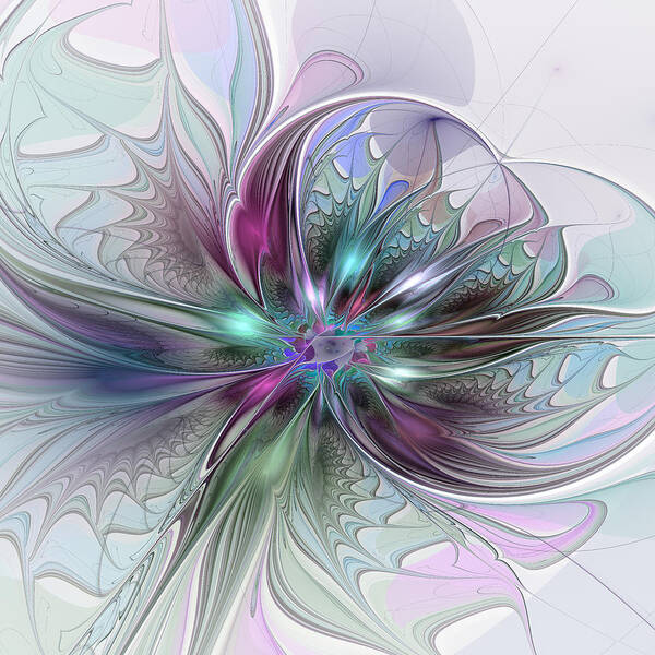 Abstract Art Print featuring the digital art Colorful Fantasy Abstract Modern Fractal Art Flower by Gabiw Art