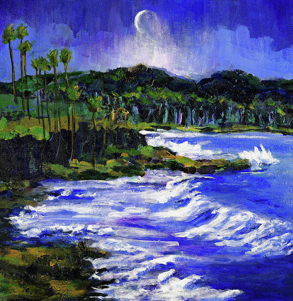 Sea Art Print featuring the painting Blue Moon Over Laguna Beach by Randy Sprout