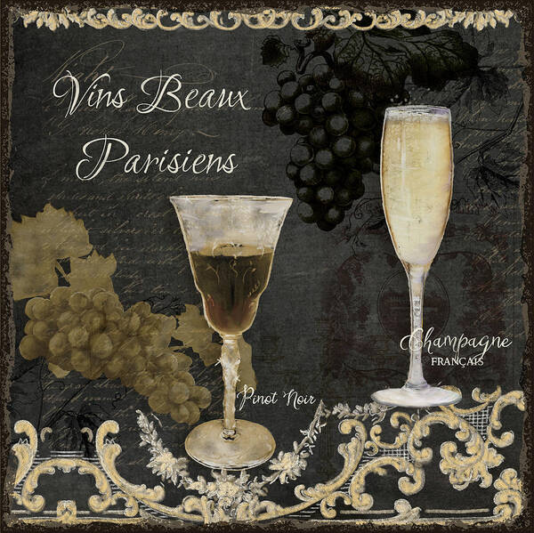 Chalk Art Print featuring the painting Fine French Wines - Vins Beaux Parisiens #1 by Audrey Jeanne Roberts