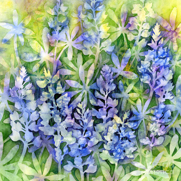 Texas Art Print featuring the painting Texas Blues - Bluebonnets by Hailey E Herrera