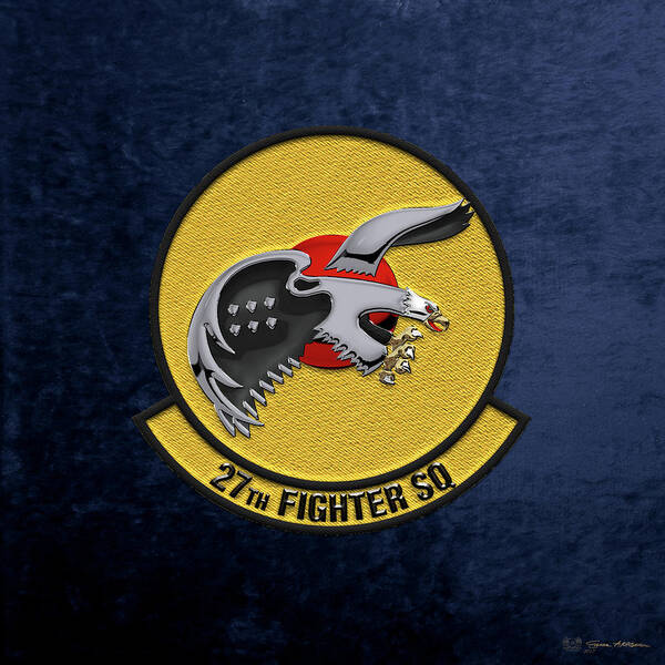 'military Insignia & Heraldry' By Serge Averbukh Art Print featuring the digital art 27th Fighter Squadron - 27 FS over Blue Velvet by Serge Averbukh