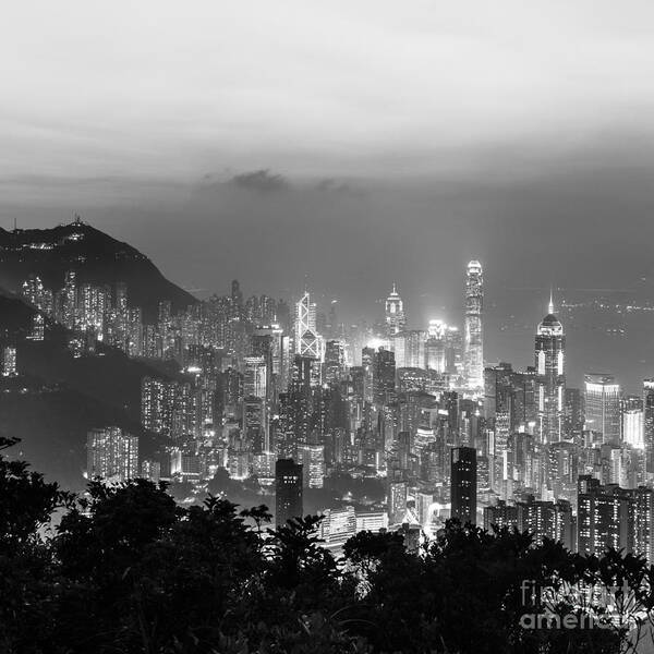 B&w Art Print featuring the photograph Hong Kong skyline #3 by Didier Marti