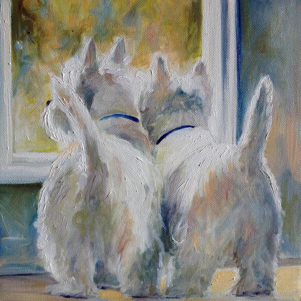 Westies Art Print featuring the painting 5 O'clock by Mary Sparrow