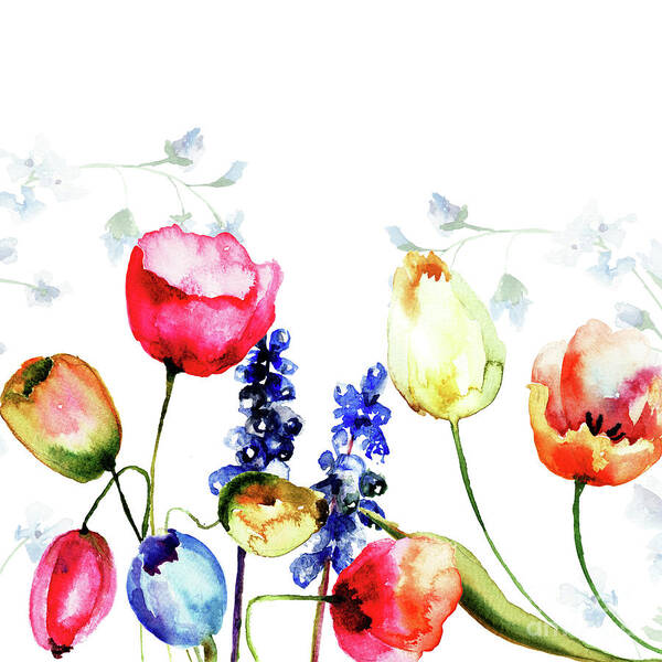 Art Art Print featuring the painting Tulips flowers #8 by Regina Jershova