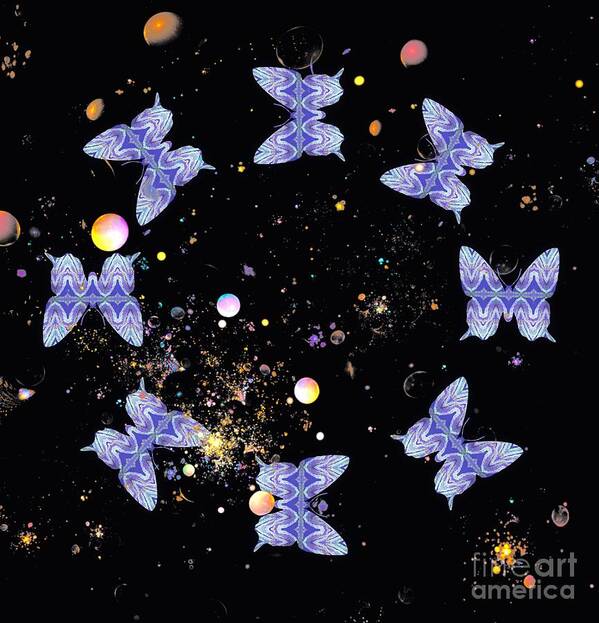 Butterflies Art Print featuring the digital art A Circle of Life Purple on Black by Rachel Hannah