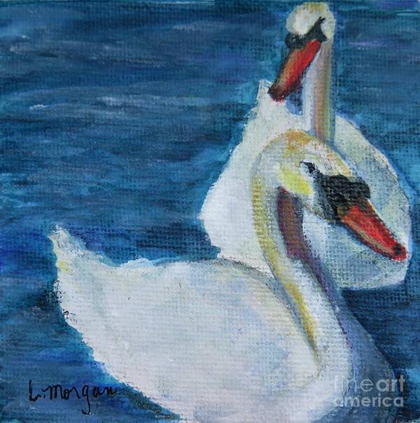 Swan Art Print featuring the painting A Couple of Swans by Laurie Morgan