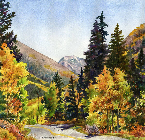 Colorado Fall Scene Painting Art Print featuring the painting A Drive In the Mountains by Anne Gifford