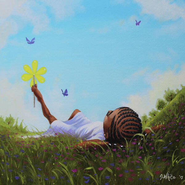 African American Art Print featuring the painting A flower in the sky by Jerome White