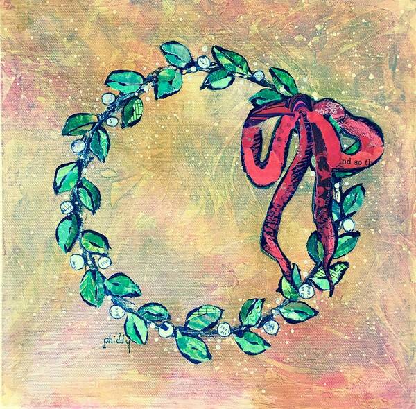Christmas Art Print featuring the painting A Little Wreath by Phiddy Webb