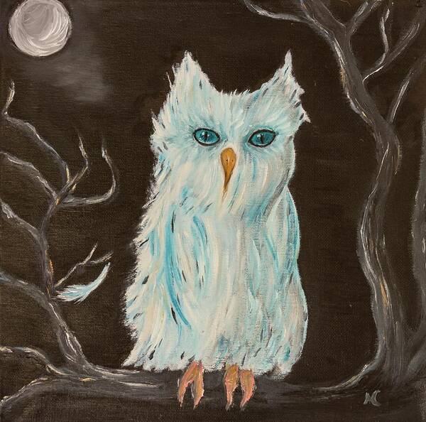 Owl Art Print featuring the painting Quiet Night by Neslihan Ergul Colley
