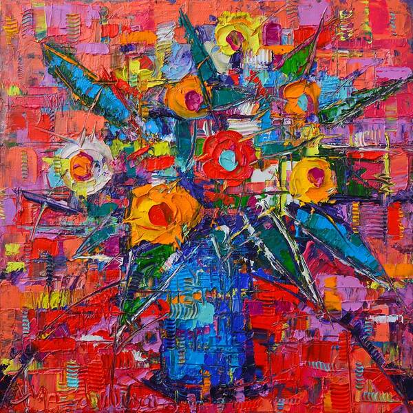Abstract Art Print featuring the painting Abstract Bouquet Of Happiness Modern Impressionist Palette Knife Oil Painting By Ana Maria Edulescu by Ana Maria Edulescu