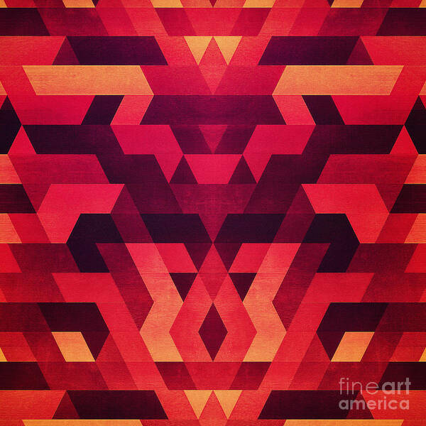 Red Art Print featuring the digital art Abstract geometric triangle texture pattern design in diabolic future red by Philipp Rietz