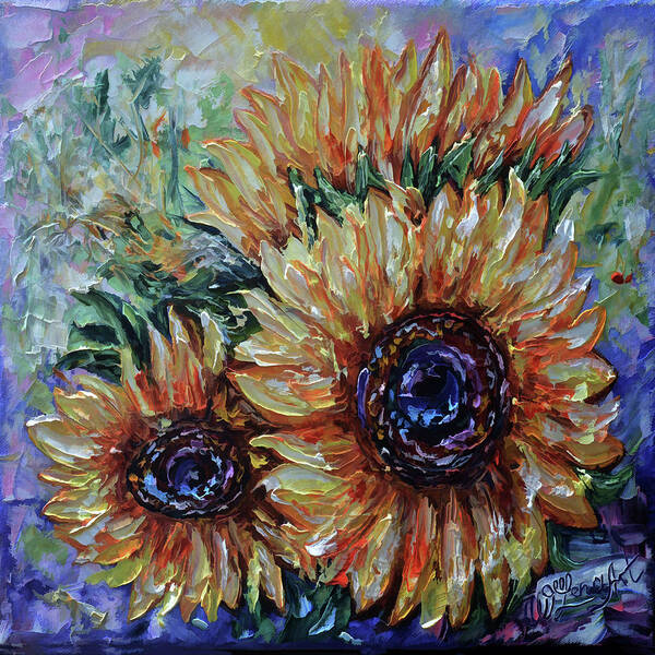 Lenaowens Art Print featuring the painting Ah, Sunflower palette knife oil painting by Lena Owens - OLena Art Vibrant Palette Knife and Graphic Design