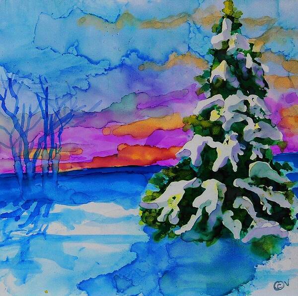 Alcohol Ink Art Print featuring the painting Winter Beauty - A 208 by Catherine Van Der Woerd