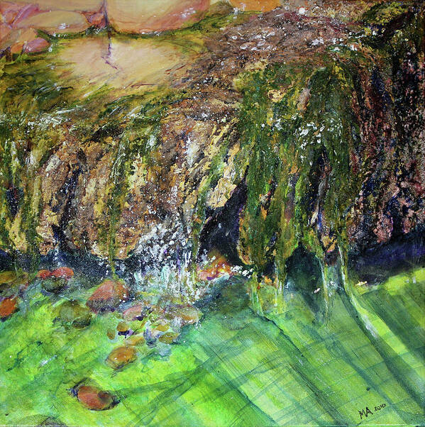 Water Art Print featuring the painting Algae Waterfall by Madeleine Arnett