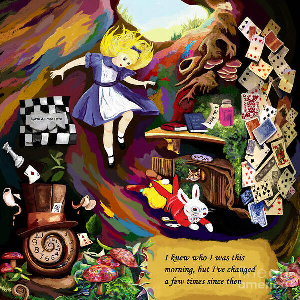 Aliceinwonderland Art Print featuring the painting Alice is Changing by Jackie Case