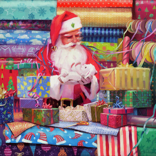 Santa Art Print featuring the painting All Wrapped Up by Steve Henderson