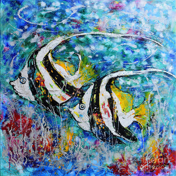Angel Fish Art Print featuring the painting Angel Fish by Jyotika Shroff