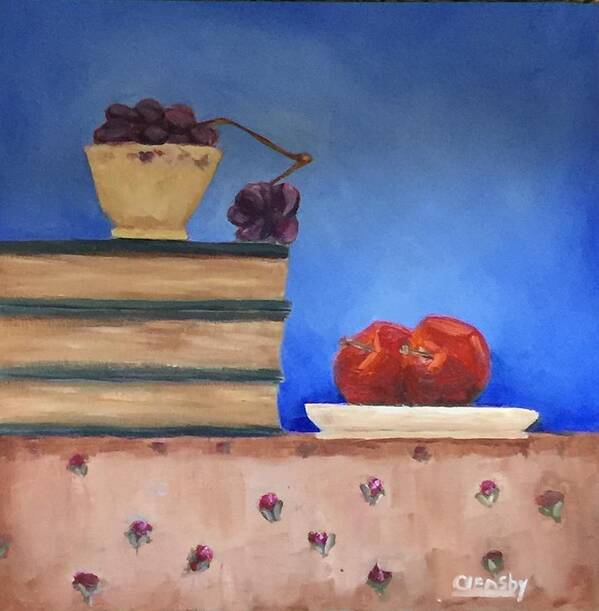 Still Life Art Print featuring the painting Apples and Books by Patricia Cleasby