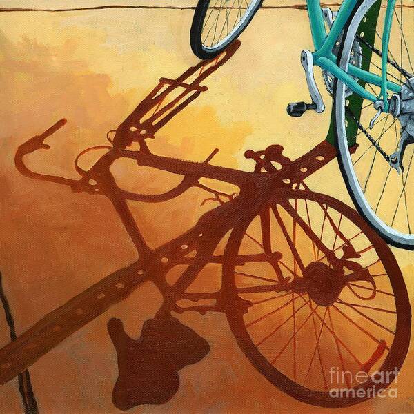 Bicycle Art Art Print featuring the painting Aqua Angle by Linda Apple