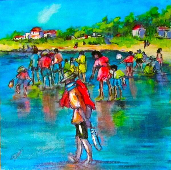 Seascape Art Print featuring the painting At the Beach by Barbara O'Toole