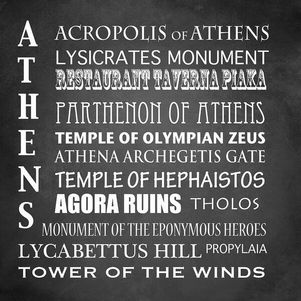 Athens Famous Landmarks Art Print featuring the digital art Athens Famous Landmarks by Patricia Lintner