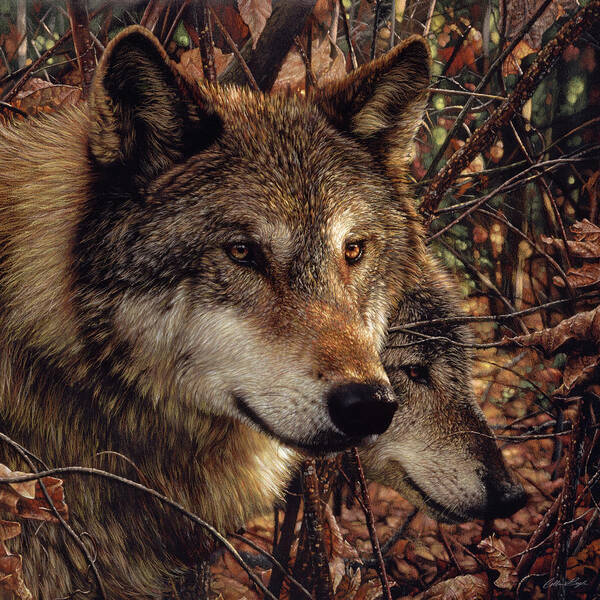 Wolf Art Art Print featuring the painting Autumn Wolves by Collin Bogle
