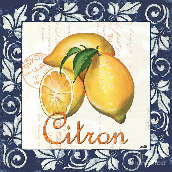 Lemon Art Print featuring the painting Azure Lemon 2 by Debbie DeWitt